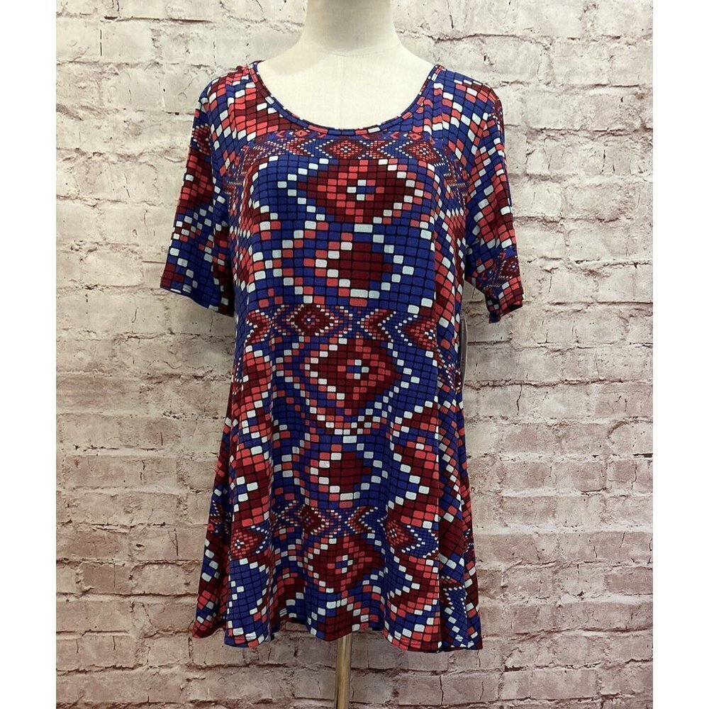 LuLaRoe Perfect T Shirt Multicolor Geometric Aztec Swing Tunic Top Size Medium